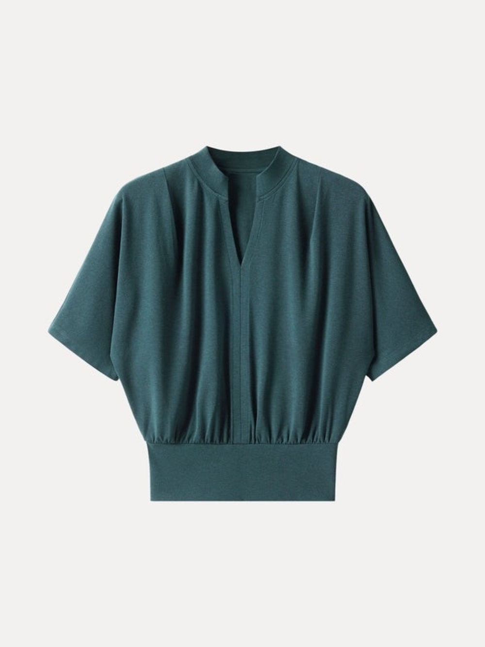 OGL Stand Collar V-Neck Short Sleeve Top - Deep Water
